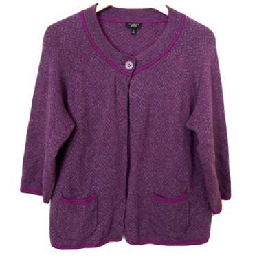 Talbots Women Cardigan Sweater Button Purple Gray 