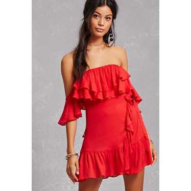 Indikah by Angel Biba Red Fading Off Shoulder Ruff
