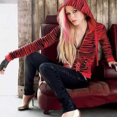 Abbey Dawn Avril Lavigne パーカー Avril Lavigne AbbeyDAWN Hoodie Red x Black Striped S Size