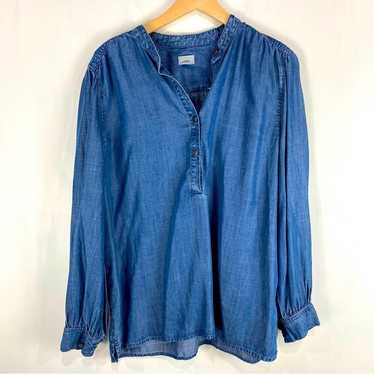 Chico's Chambray Button Popover Flowy Blouse Shirt