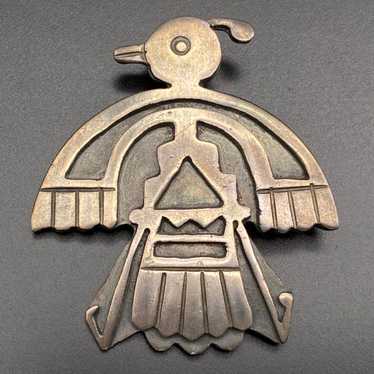 Navajo Vtg ペヨーテバードチップインレイ SterlingSilver Towering Vintage Native American Zuni Turquoise Inlay Bird