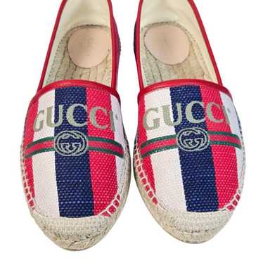 Gucci Sylvie Logo Espadrilles Red Blue Canvas Leat