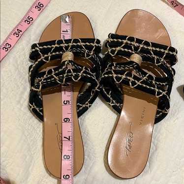 ジュゼッペザノッティ　VICINI　ミュール　34.5 GIUSEPPE ZANOTTI VICINI GEMSTONES LEATHER T-STRAP FLATS
