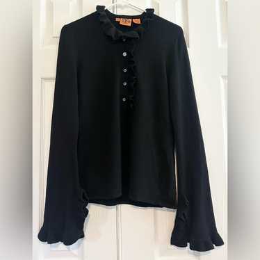 Tory Burch Deneuve Ruffle-Trimmed Cashmere Black S