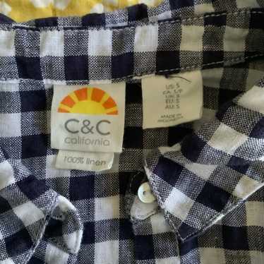 C&C California Navy Blue And White Checkered Linen