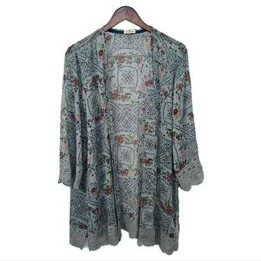 Bohemian Floral Kimono Crochet Trim Open Front Mul