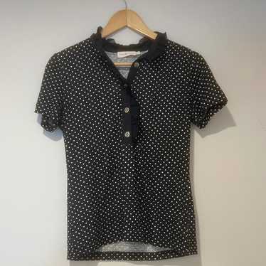 Tory Burch Linen Polka Dot Top Ruffle Trim Button 