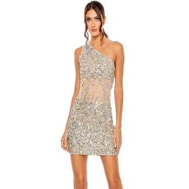 Mac Duggal One-Shoulder Silver Sequin Dress