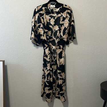MAISON DU SOIR Floral Kimono Robe, Black and Gold… - image 1