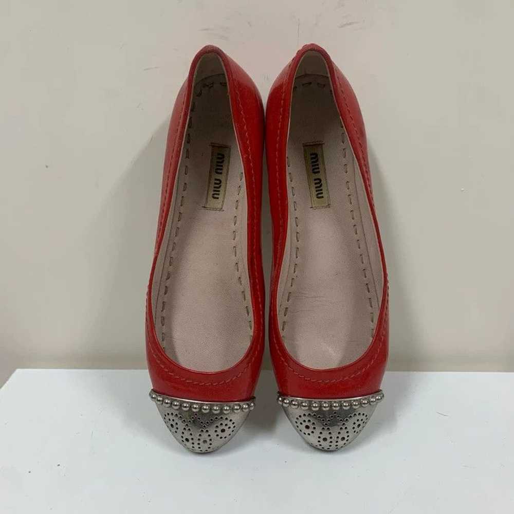 Miu Miu Miu Miu Red Flat Shoes with Metallic Deta… - image 2