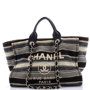 CHANEL Deauville Tote Stripe Canvas Medium
