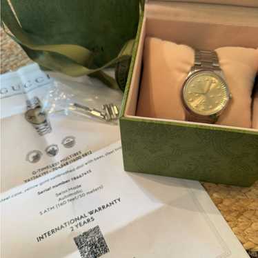 GUCCI ホワイト ゴールド 時計 Gucci 1900L Womens Silver Tone Bangle Quartz Watch Square