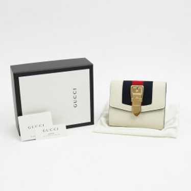 Gucci Sylvie Compact Wallet White Web Stripe Buckl