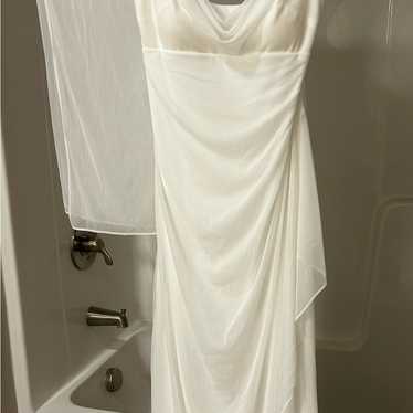 David's Bridal Cream Asymmetrical Ruched Wedding G