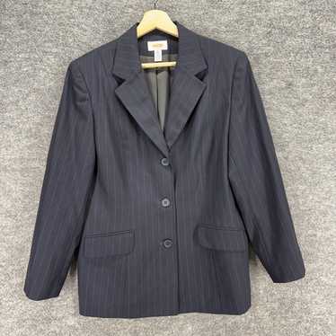 Talbots Blazer Women 14P Petite Black Striped Butt