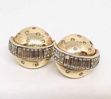 Rare TRIFARI Saturn Orb Planet Rhinestone Earrings