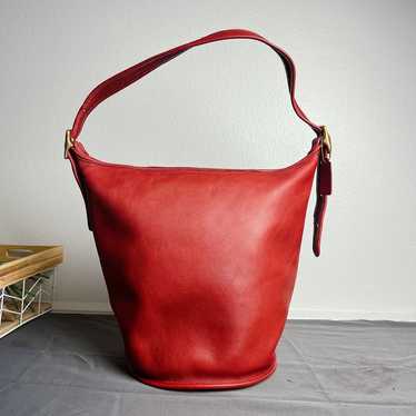 COACH Old Coach 9085 Red Leather Bucket Shoulder Bag Made in