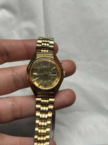 美品 ORIENT AB00-A0-A ゴールドCrystal 21JEWELS Vintage Orient Gold Plated Diamond Cut Sapphire Glass 21