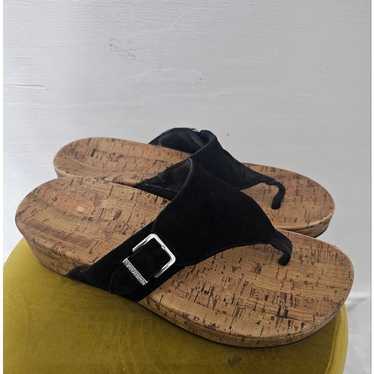 Vionic Black Suede Thong Wedge Sandals- Size 10