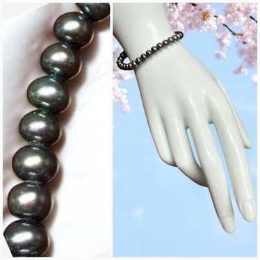 Vintage Gemstone Real Black Pearl Stretch Bracelet