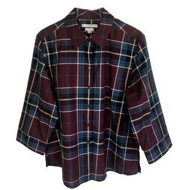 Foxcroft Nyc Shaped Wrinkle Free Burgundy Plaid Bu