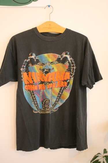 NIRVANA スマイリー プリント Tシャツ size L 1992 Original Nirvana Band Smiley T-Shirt - Grey Small Authentic