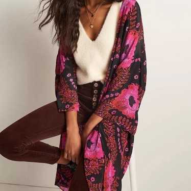 Anthropologie Colorful Bold Floral Open Front Kimo
