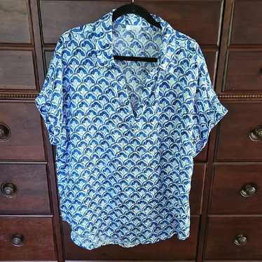 Sigrid Olsen 100% Linen V Neck Print Pullover Top