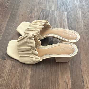 Cream Ruched Slip-On Mules