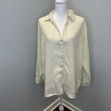 Sigrid Olsen Stripped Botton Down 100% Linen Top S
