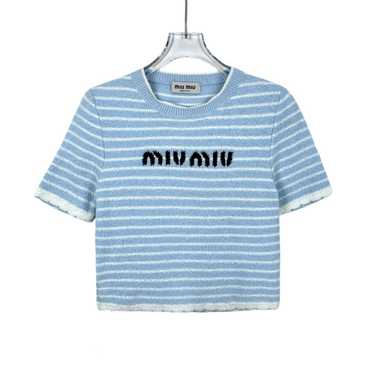 MIU MIU Tシャツ クロップド Striped cropped cotton 897987 Miu Miu Logo cotton crop top Miu Miu