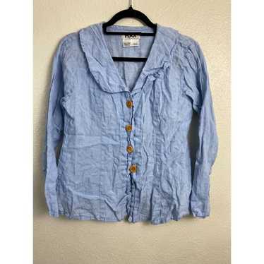Flax Linen Long Sleeve Top Womens Small Button Lag