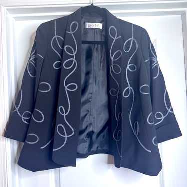 Vintage Kasper Open Front Black Blazer With Silver