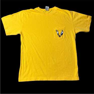 1990s Vintage Tweety／両面プリント USA製 ©️1995 90's Changes ''SYLVESTER & TWEETY PUTTYTATWEAR'' 両面