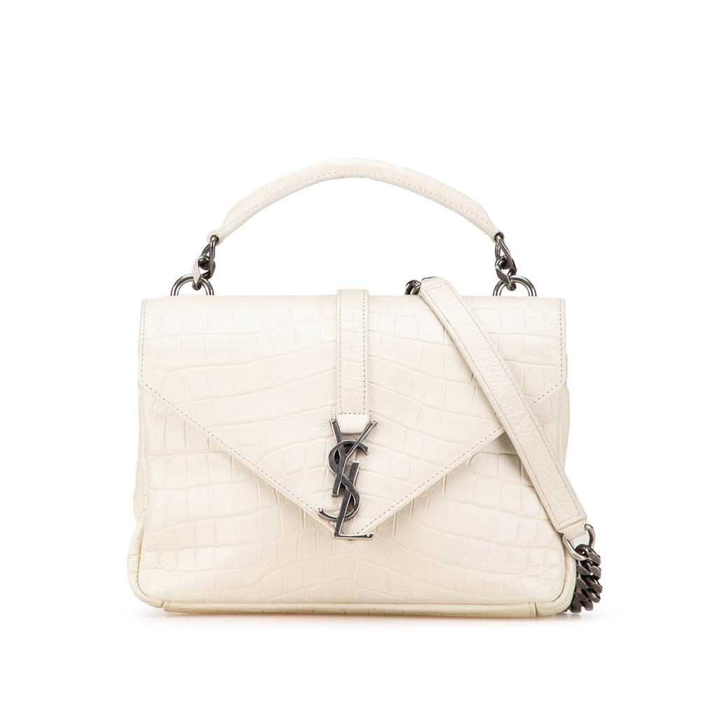 White Saint Laurent Medium Embossed Calfskin College Satchel