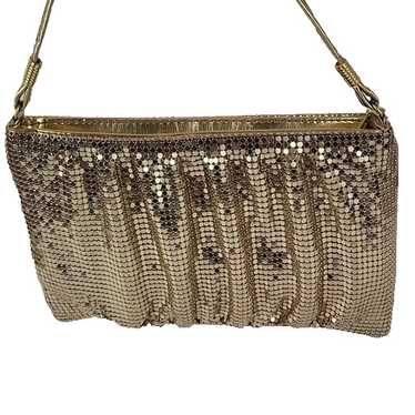 Vtg Whiting and Davis Ruched Gold Mesh Crossbody B