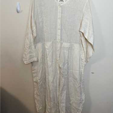 Flax Cream Button-Up Long Sleeve 100% Linen Dress 