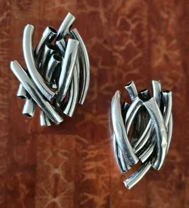 Sterling  Abstract Clip On Earrings Signed By Desi