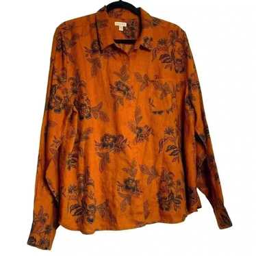 Garnet Hill Copper,100% Flax Linen, Floral Long Sl