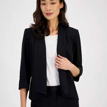 Kasper Black Open Front Soft Blazer With Cuffed Sl