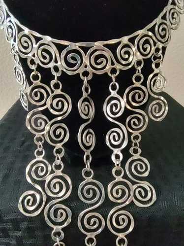 Vintage Handmade Hammered Metal Scroll Bib Collar 