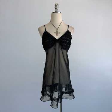 Vintage Y2k Black Mesh Ruffle Coquette Lingerie Ca