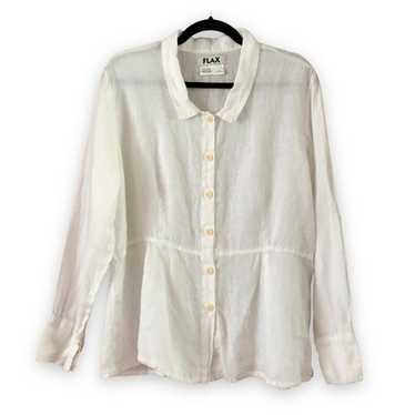 Flax White Linen Button Up Long Sleeve Shirt Peplu