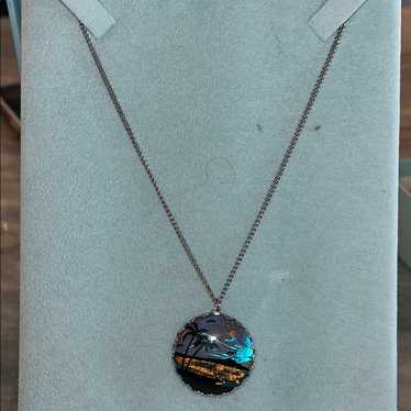 Butterfly Wing Palm Tree Pendant Necklace