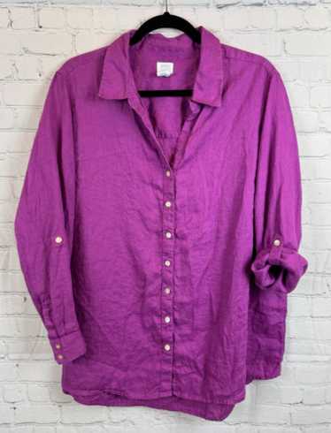 SIGRID OLSEN purple 100% linen button down shirt b