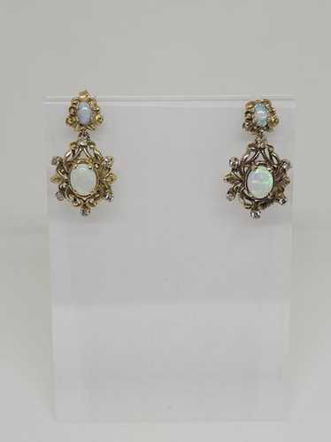 Vintage 18k Opal And Diamond Dangle Earrings
