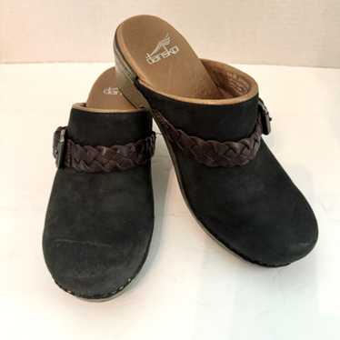 Dansko Melanie Black Nubuck Leather Braided Buckle