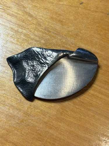 Abstract Textured Sterling Geometric Sculptural Br