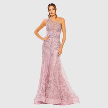Mac Duggal Pink Embroidered Applique Feathered One
