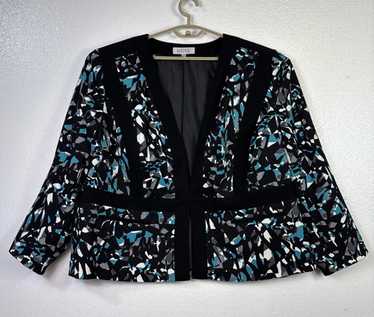 Kasper Womens Jacket 24W Black Blue Abstract Open 